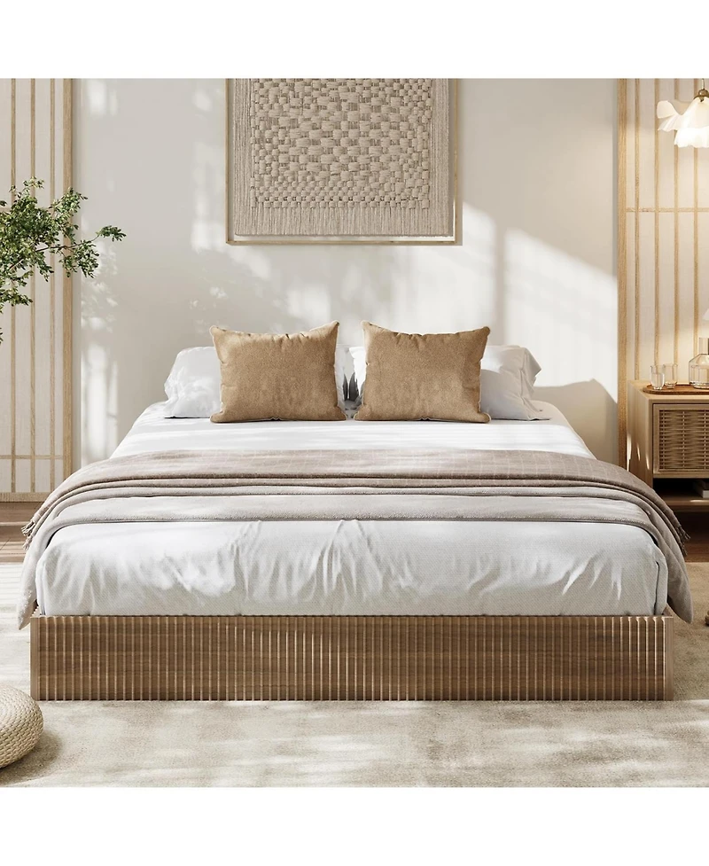 gaomon Bed Frame, Wood Platform with Fluted Design, Low Profile Minimalist Base Noise-Free