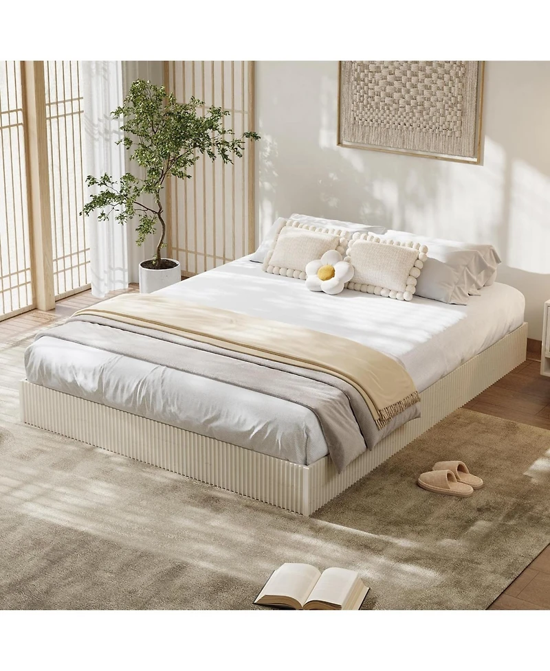 gaomon Bed Frame, Wood Platform with Fluted Design, Low Profile Minimalist Base Noise-Free, Easy Assembly