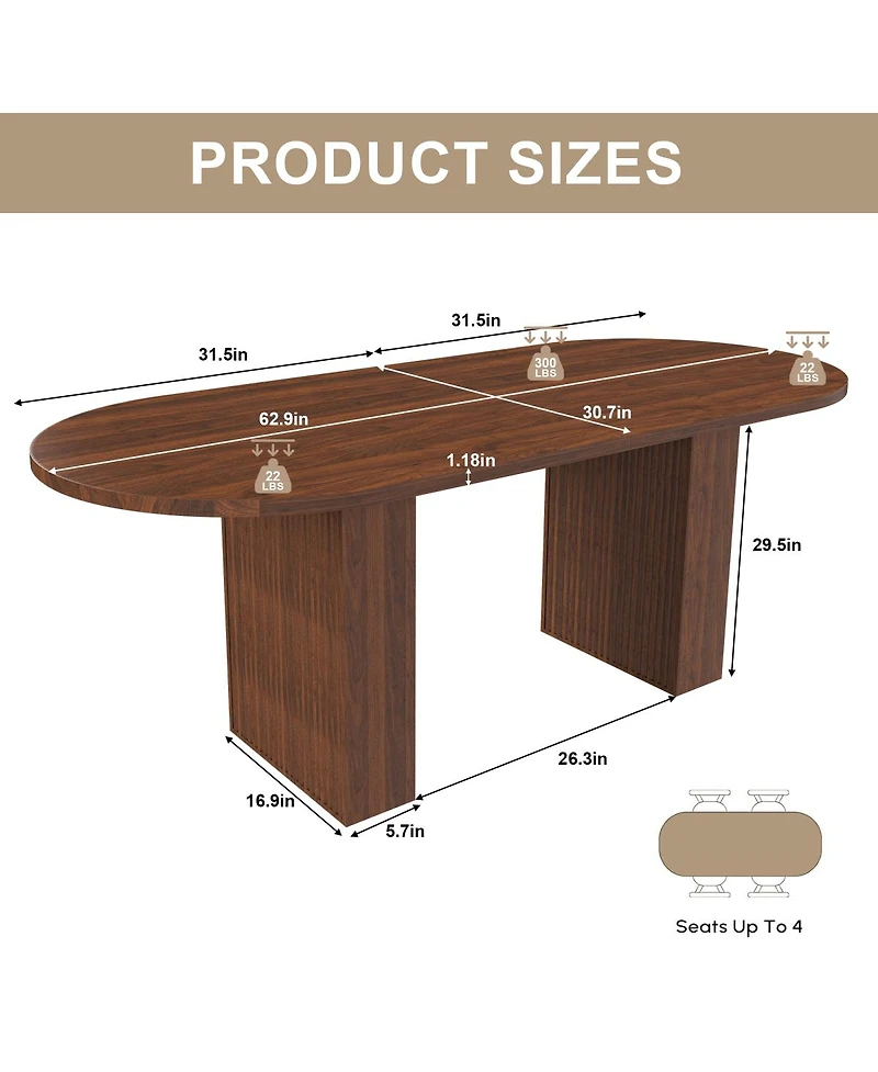 Streamdale Furniture Oval Dining Table for 6, Walnut Veneer, Modern Farmhouse, Waterproof, Scratch Resistant