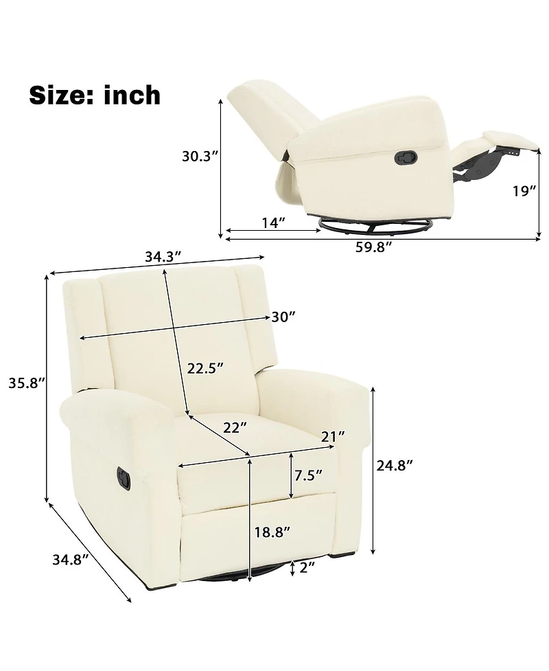 Streamdale Furniture Manual Recliner Nursery Chair Swivel Rocker Sofa for Living Room