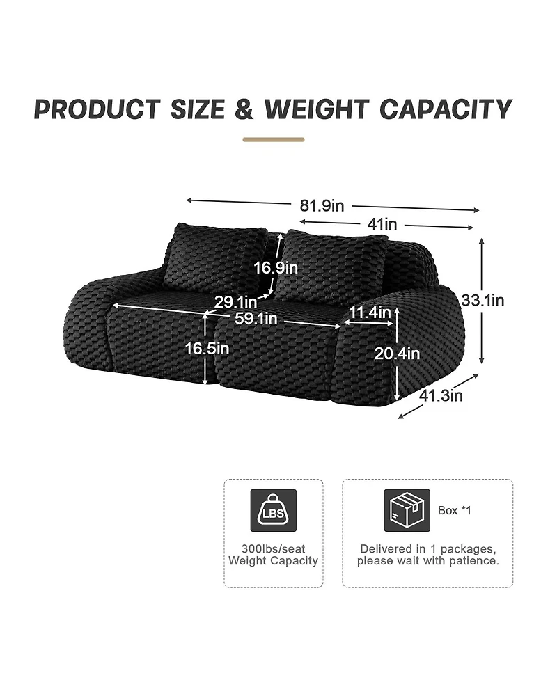 Streamdale Furniture 82" Modern Modular Flannelette Sectional Sofa, Oversized 2-Seater Couch