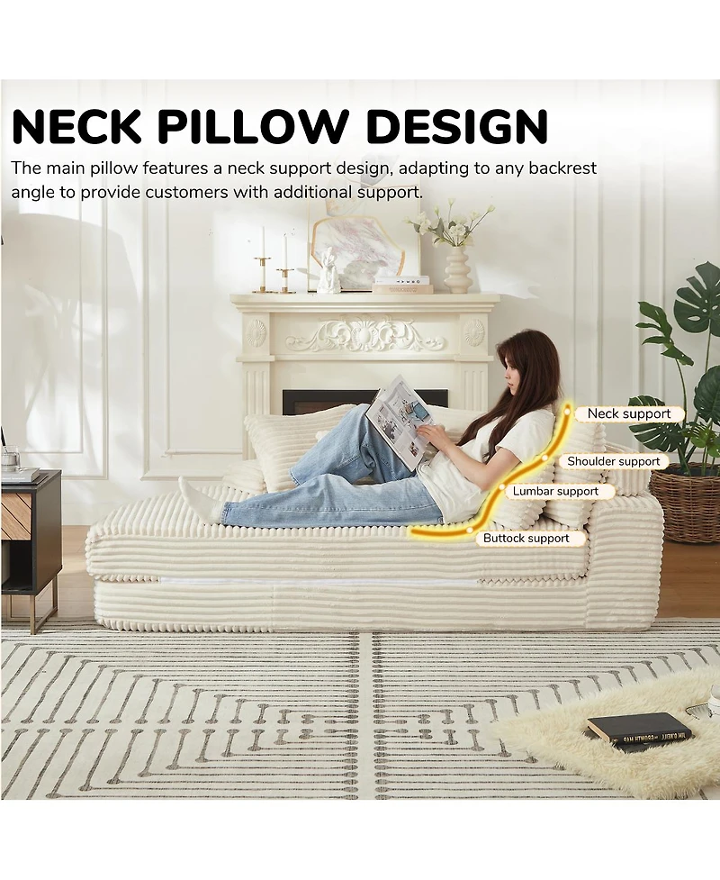 Streamdale Furniture Corduroy Semi-Circular 2-in-1 Sofa Bed with Neck Pillow & 5 Throw Pillows