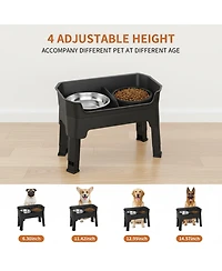 Aronkl Mess Proof Slow Feeder Dog Bowl Stand 4 Height Adjustable Elevated with 2 Stainless Steel 1 Non Slip Bowls