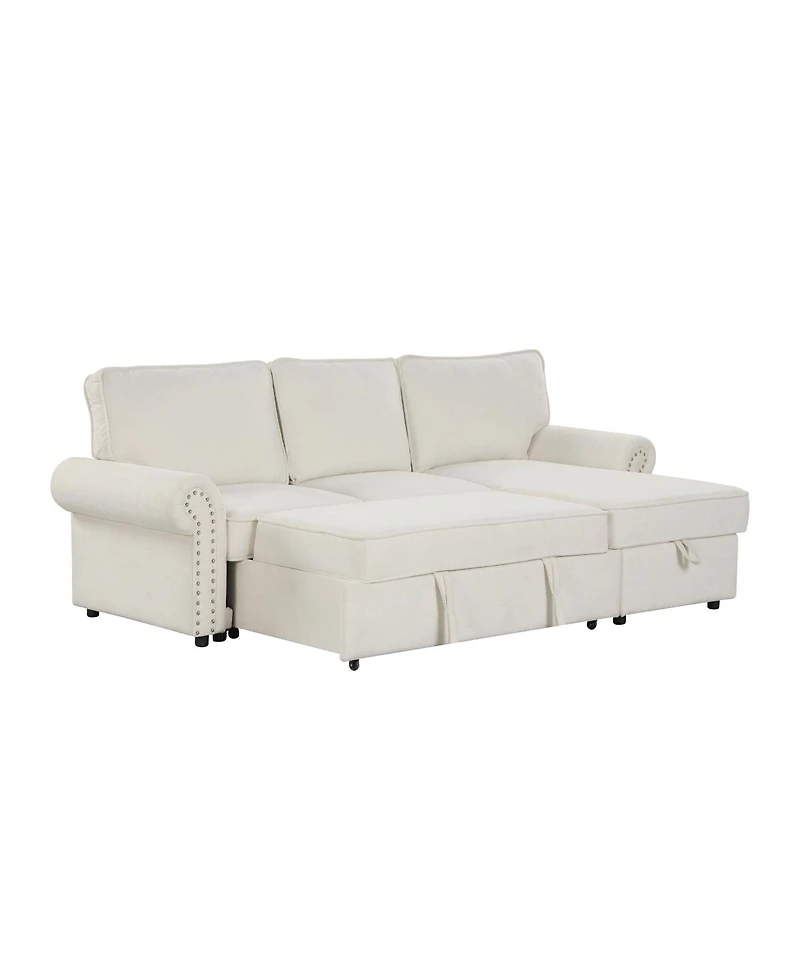 Streamdale Furniture 95" Convertible Sectional Sleeper Sofa w/ Storage Chaise & Cup Holders