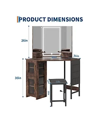 Gaomon Corner Makeup Vanity Desk with Led Lighted Mirror