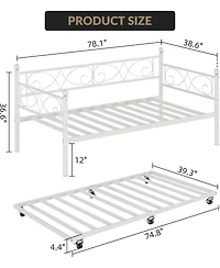gaomon Metal Twin Daybed with Trundle Sofa Bed Steel Slats Curved Flower Design No Box Spring Needed Living Spaces