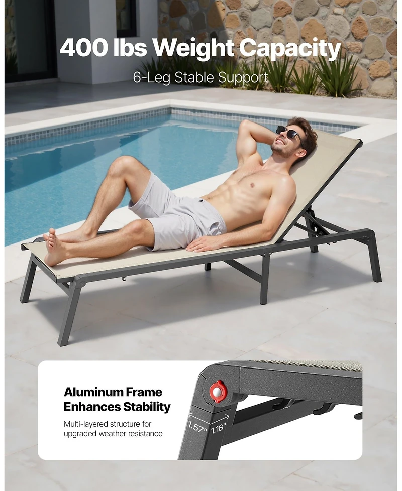 Mecale Foldable Outdoor Chaise Lounge Chair with 5 Positions, 400 lb Capacity