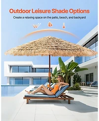 Mecale 9 Ft Thatched Tiki Patio Umbrella with Tilt and Metal Ribs