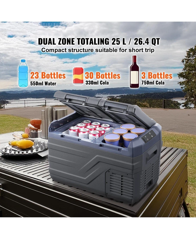 Mecale 25 L 12 Volt Dual Zone Car Refrigerator with -4°F to 68°F Range
