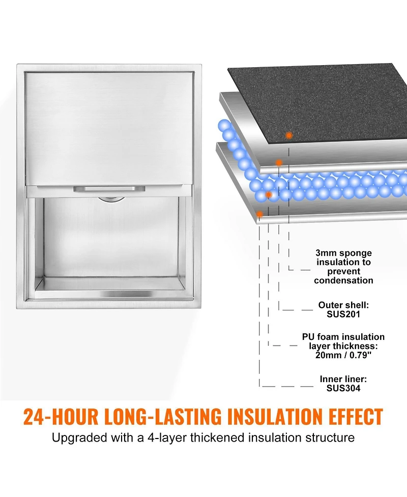 Mecale 24 x 18 x 13 Inch Drop-In Stainless Steel Ice Chest, 40.9 Qt with Sliding Lid