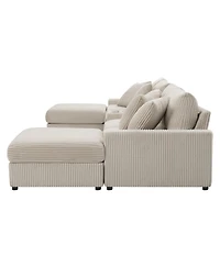 Streamdale Furniture Corduroy U-Shaped Sectional Sofa with Bluetooth, Usb, Cup Holders & Storage