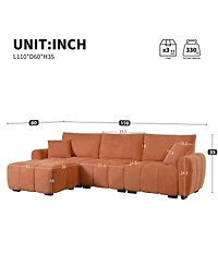 Streamdale Furniture 110" Modular Sectional Sofa, L Shape, Extra-large Seat, Movable Ottoman, Boucle Fabric