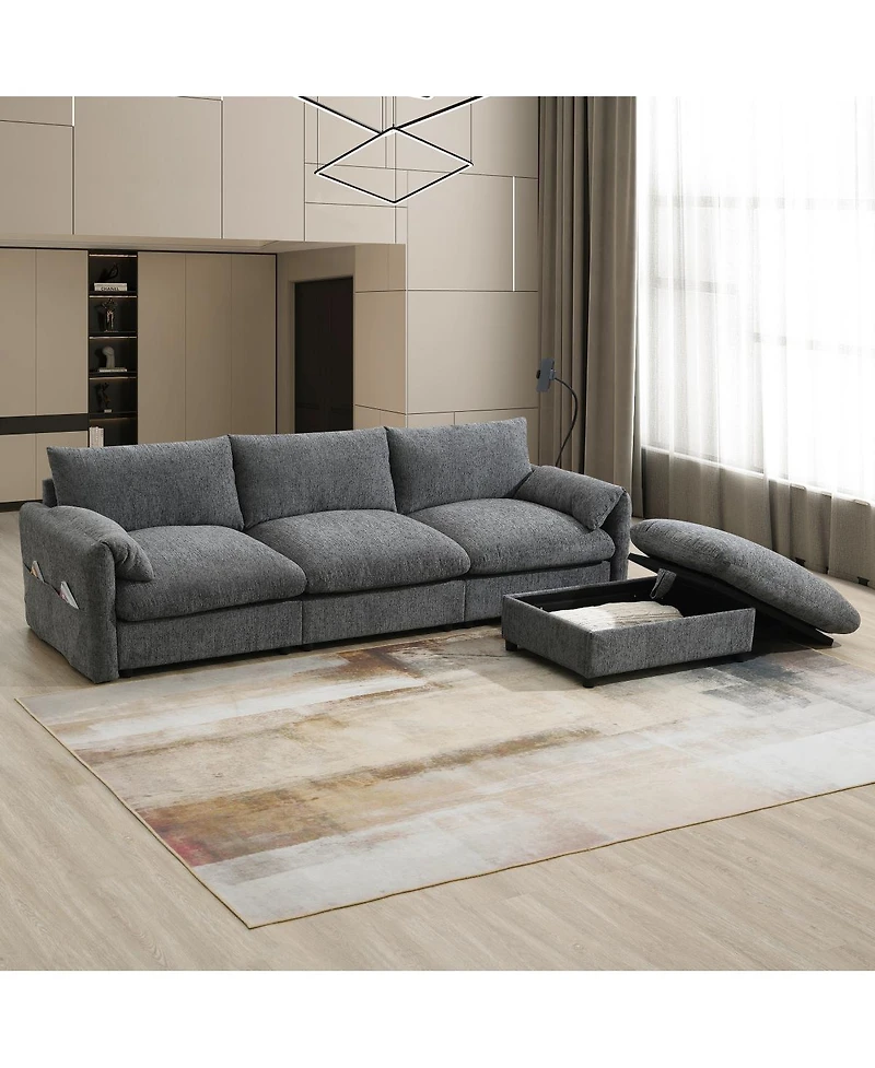 Streamdale Furniture 96.5" L-Shaped Sectional Sofa w/ Storage Ottoman, Usb Charger & Phone Holder