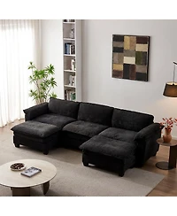 Streamdale Furniture Living Room Furniture Sofa Luxury Couch Three Seater with Two Ottomans