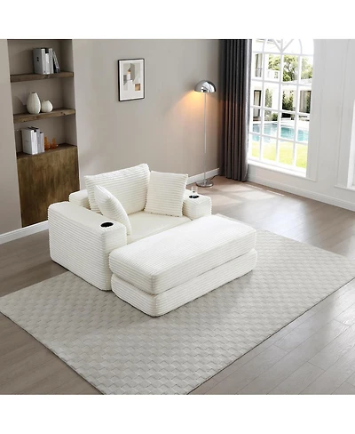 Streamdale Furniture 52.4" Oversized Corduroy Chaise Lounge Sofa Bed