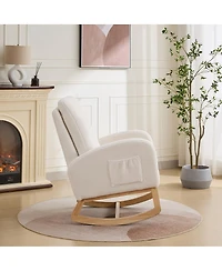 Streamdale Furniture Sherpa Rocking Chair with Side Pocket & Rubber Wood Legs