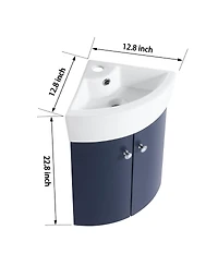 Sillysis Corner Bathroom Vanity with Sink, Wall Mounted Ceramic Basin, Soft Closing Doors, Pre-assembled for Small Spaces