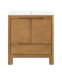 Sillysis 30" Modern Bathroom Vanity with Ceramic Sink, Soft Close Doors, Spacious Storage Drawer, Natural Freestanding Cabinet