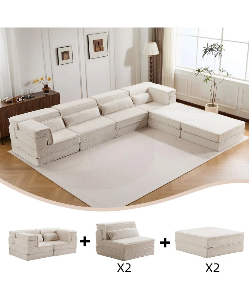 Streamdale Furniture Sofa, Convertible Floor Sofa Bed, Modular Sectional, 4 Seater w/ Ottomans