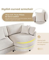 Streamdale Furniture Chenille Curved Chaise 3-Piece Sectional Sofa w/ Pillows