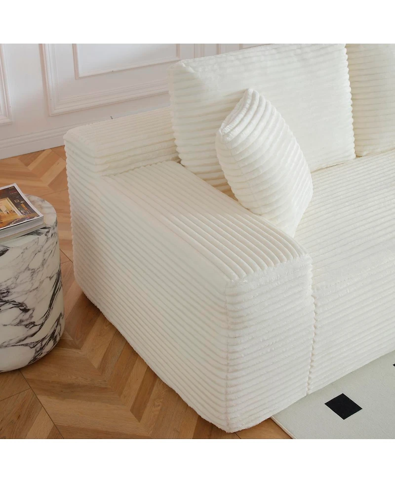 Streamdale Furniture Corduroy L-Shape Sectional Sofa with 2 Ottomans, Usb & Cup Holders