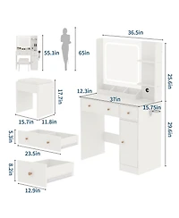 gaomon Makeup Vanity Set with 3-Mode Led Mirror, Stool