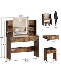 gaomon Vanity Desk with Mirror and Lights, Makeup Vanity Desk with Lights 3 Colors, Makeup Table with 2 Drawers