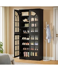 Tribesigns 68.94" Tall Shoe Cabinet with Doors and Led Lights, 8-Tier Wooden Rack Organizer Adjustable Shelves