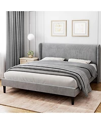 gaomon Upholstered Bed Frame With Wingback Velvet Upholstery Wooden Slats Box Spring Optional