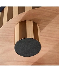 Boyel Living Round Wood Coffee Table with Oak Veneer, Striped Finish for Living Room Accent