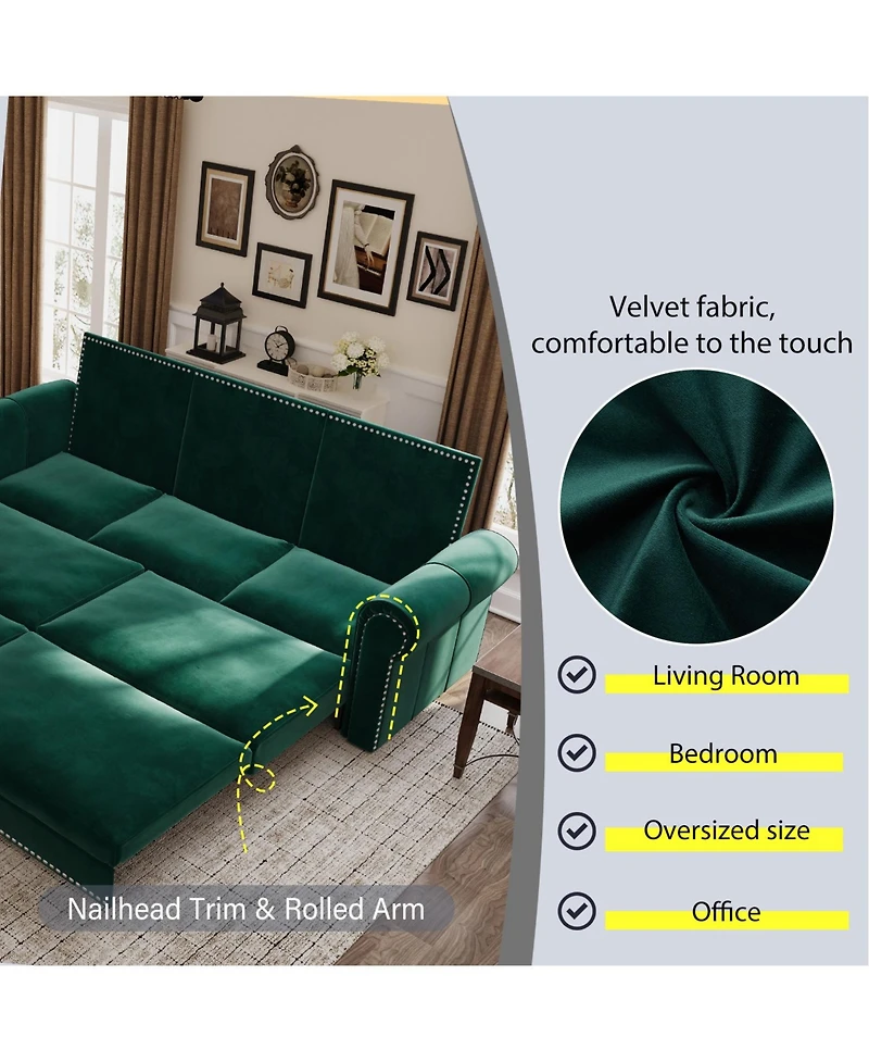 Streamdale Furniture Chesterfield Velvet Sleeper Sofa Bed, Nailhead Trim