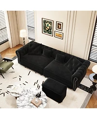 Streamdale Furniture Chesterfield Velvet Pull-Out Sofa Bed with Ottoman