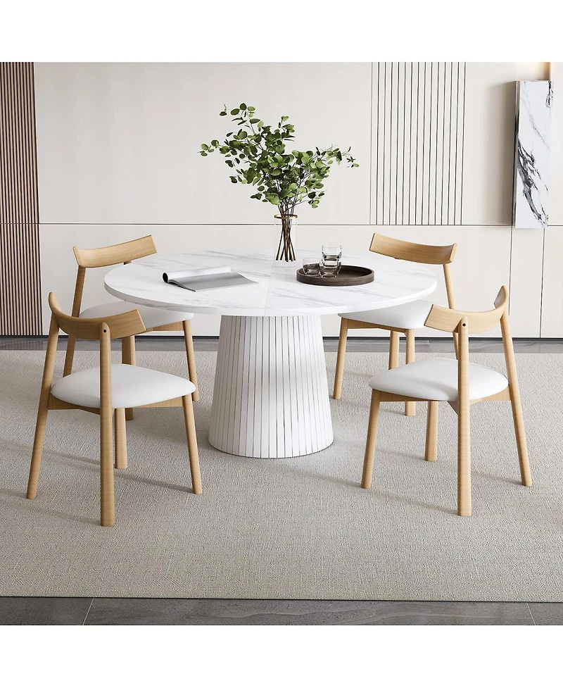 Streamdale Furniture Round Farmhouse Dining Table Set for 4 with 4 Solid Wood Chairs