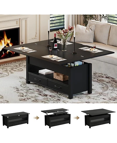 gaomon 40" Convertible Lift-Top Coffee Table with Hidden Compartment and Drawers