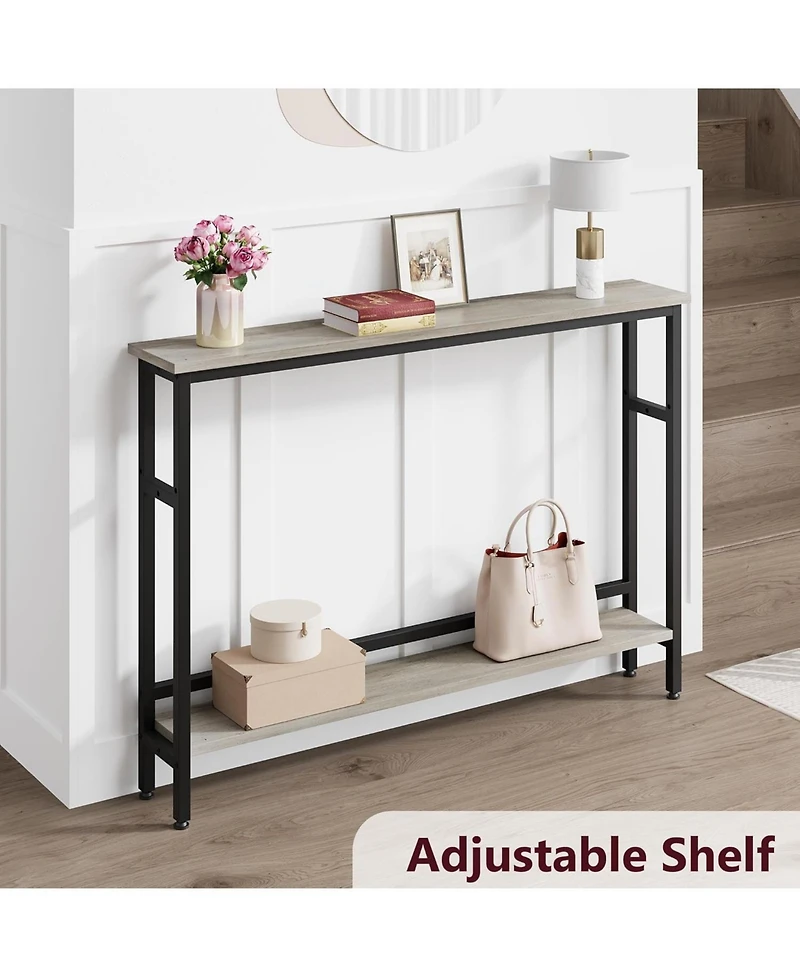 gaomon 59" Narrow 2-Tier Console Table with Adjustable Shelf