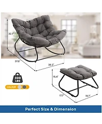 Mondawe Egg Rocking Chair & Ottoman Set with Cushions, All-Weather Wicker Lounge