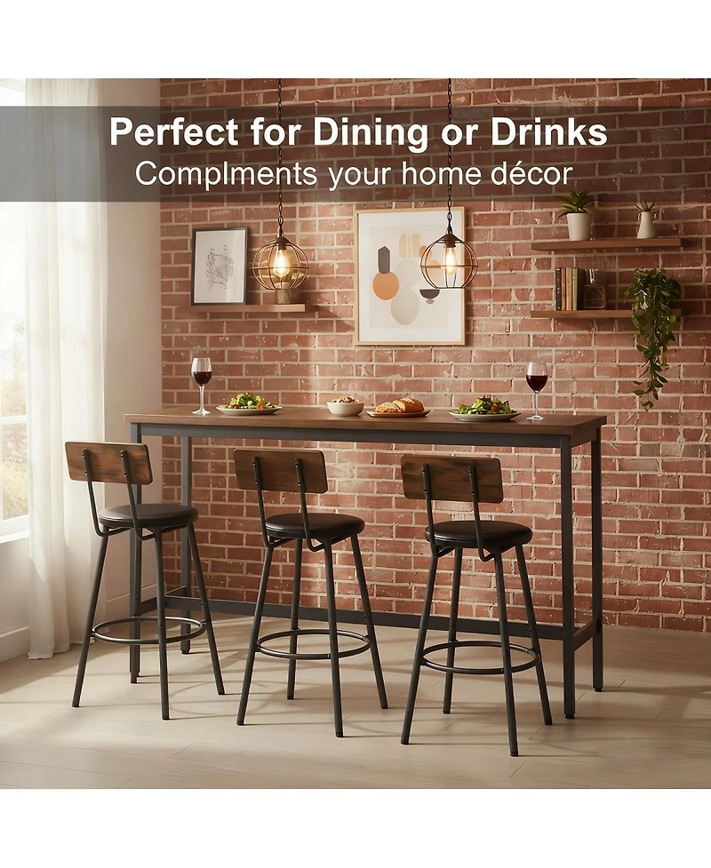 Streamdale Furniture Bar Table and Chairs Set for 3, 4 Piece Industrial Dining Set with Stools