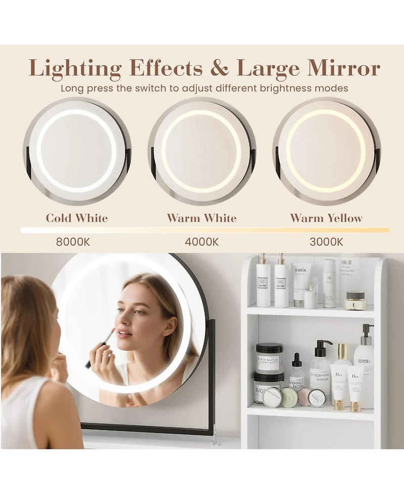 gaomon Makeup Vanity Set with Rotating Lighted Mirror, Stool