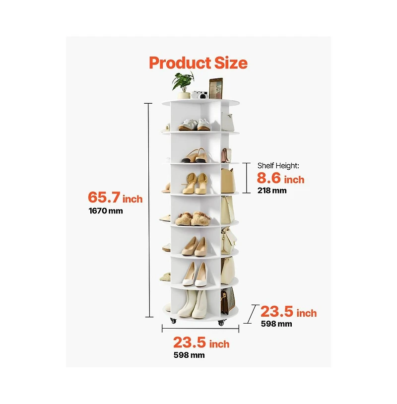 Slickblue 7-Tier Rotating Shoe Rack Tower with Wheels
