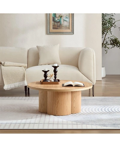 Boyel Living Modern Round Coffee Table with Curved Legs, Natural Wood Veneer Accent for Living Room, Bedroom, Apartment