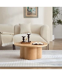 Boyel Living Modern Round Coffee Table with Curved Legs, Natural Wood Veneer Accent for Living Room, Bedroom, Apartment