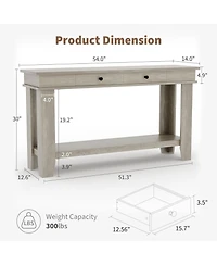 gaomon 54" Farmhouse Rectangular Wooden Console Table with Drawers and Open Shelf