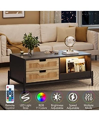 gaomon Rectangular Modern Coffee Table with Led Lights, Open Shelf and 4 Drawers