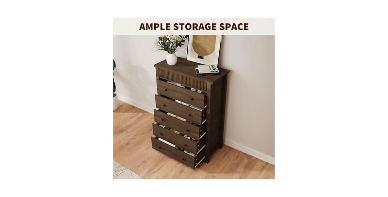 gaomon 5 Drawer Tall Dresser for Bedroom, 31.5" Wide Modern Fluted Wooden Chest of Drawers for Closet Living Room