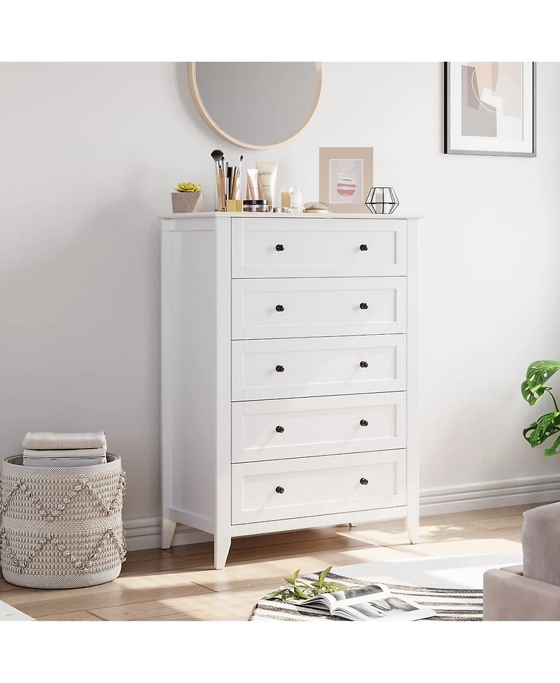 gaomon 5 Drawer Modern Tall Nightstand, Deep Drawers, Nickel Round Handle, Chest Organizer for Bedroom