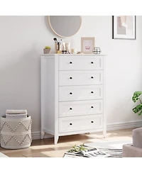 gaomon 5 Drawer Modern Tall Nightstand, Deep Drawers, Nickel Round Handle, Chest Organizer for Bedroom