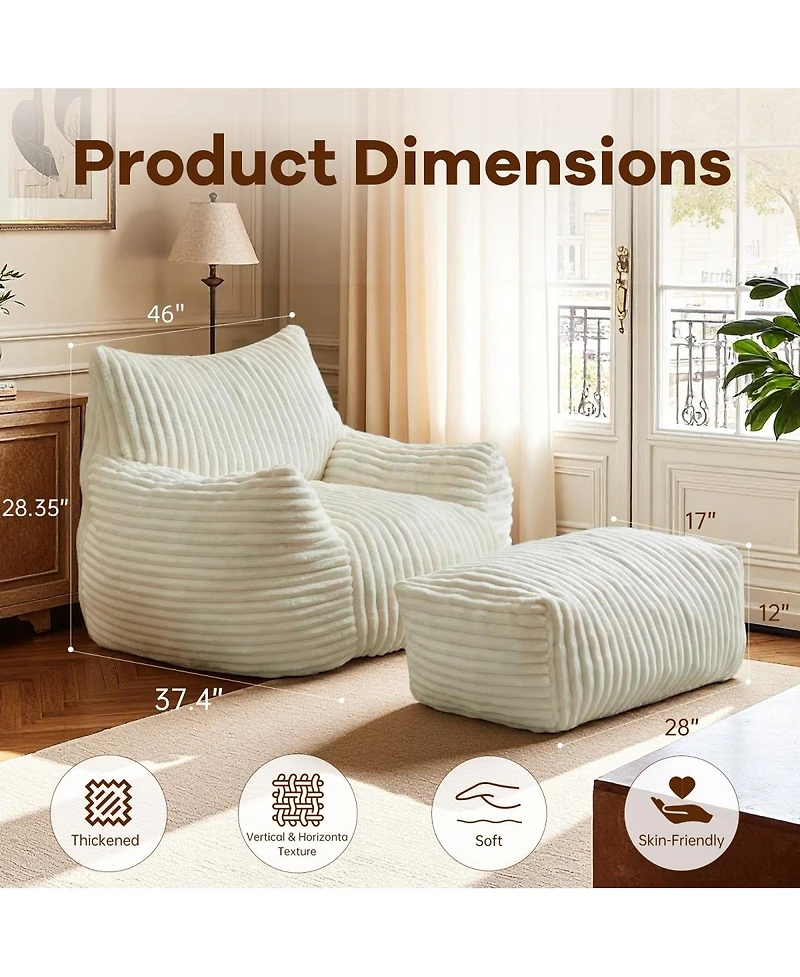 Streamdale Furniture Ergonomic Corduroy Lounge Chair with Ottoman