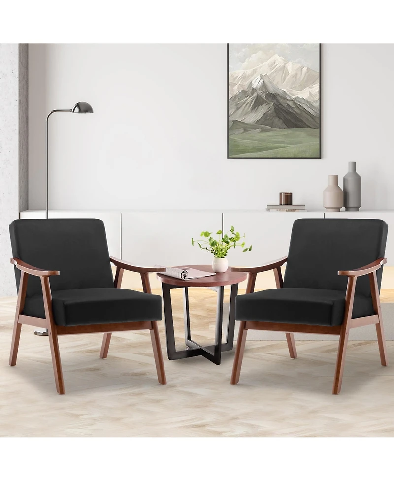 Clihome Modern Accent Chair, Living Room Chair with Solid Wood Frame, Lounge Wingback