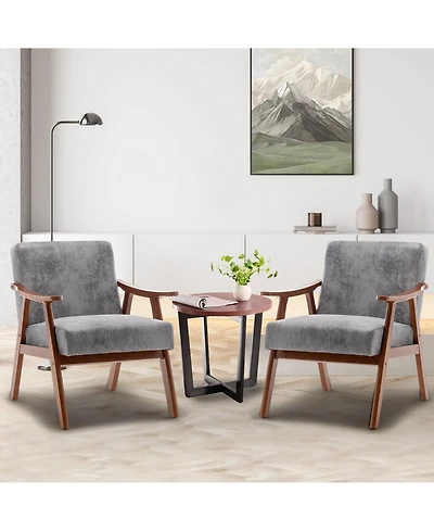 Clihome Modern Accent Chair, Living Room Chair with Solid Wood Frame, Lounge Wingback Chair