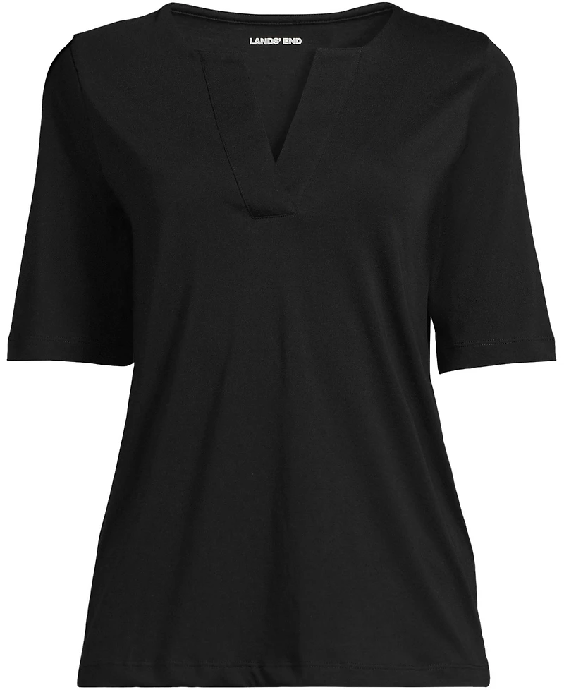 Lands' End Plus Supima Jersey Half Sleeve Splitneck Shirt